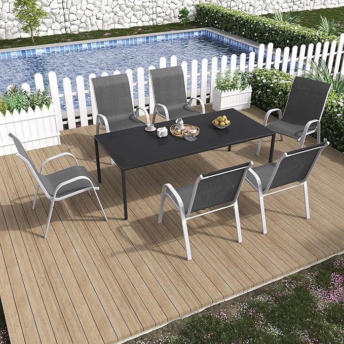 Amopatio Patio Chairs Set of 6, Stackable Outdoor Dining Chairs for All Weather, Silver Outdoor Chair Garden Furniture for Backyard Deck, Grey
