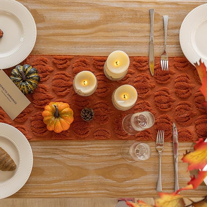 Fall Table Runner Rust Terracotta Soft Plush Faux Fur Velvet Pumpkin Autumn Harvest Cloth Dining Centerpiece Decor for Home Kitchen Decoration 13 x 90 Inch