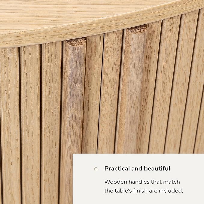 WERMO 35'' Round Coffee Table with Storage and Shelves - Round Center Table for Living Room and Office. Wood Mid Century Modern Coffee Tables for Living Room (Oak)