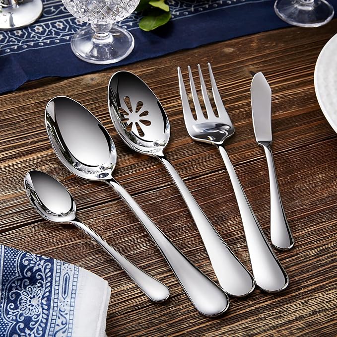 KEAWELL Premium Verona 65-Piece Silverware Set for 12 – Heavy Duty 18/10 Stainless Steel, Brilliant Mirror Finish, Smooth Edges, Dishwasher Safe (65, Silver)