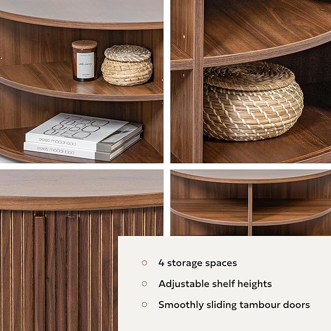 WERMO 35'' Round Coffee Table with Storage and Shelves - Round Center Table for Living Room and Office. Wood Mid Century Modern Coffee Tables for Living Room (Walnut)