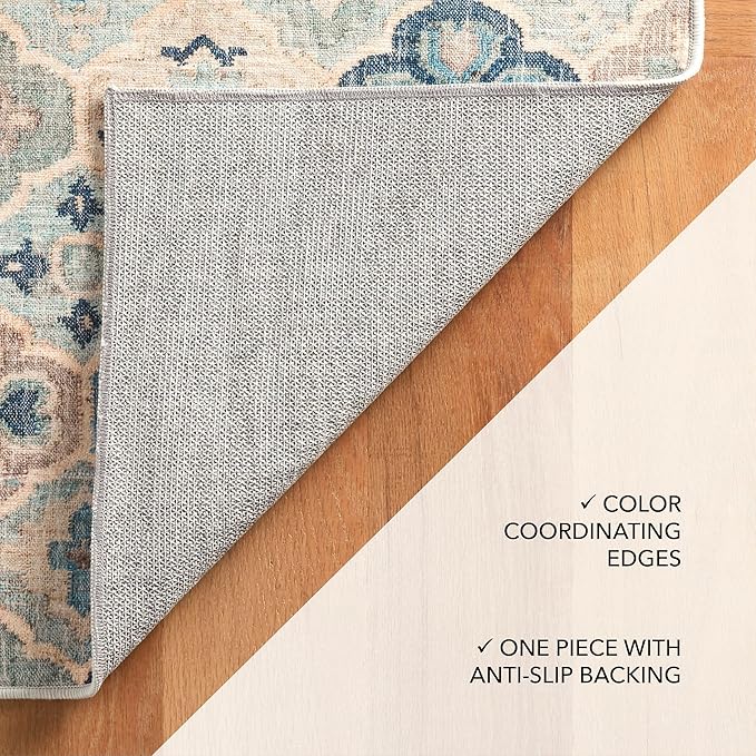 Dash and Albert Pali Machine Washable Area Rug - 2' x 3' Blue - Geometric Accent Rug - Anti-Slip Backing, Lightweight, Machine Washable, High Traffic Areas Kitchen, Mudroom, Laundry Room