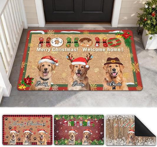 Custom Christmas Name Door Mat for Family, Personalized Christmas-Decor Indoor, Custom Merry-Christmas Door Mat, Christmas Decor Gifts Customized