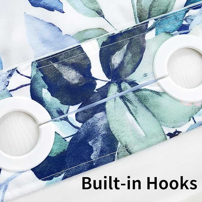 QiyI No Hook Shower Curtain with Snap in Fabric Liner, Blue Eucalyptus Shower Curtain with See Through Top Window, Waterproof Washable Cloth Ringless Shower Curtain Set for Bathroom, 72 x 75