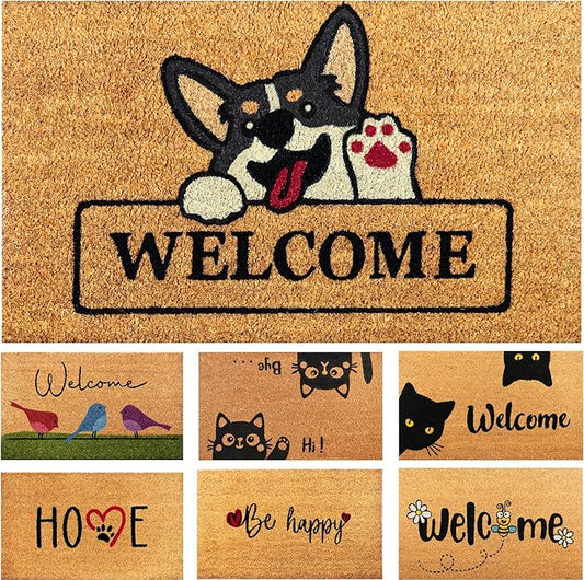 Welcome Dog - 17"x29" - Coir Door Mat with Heavy Duty Backing - Welcome Mats for Entryway, Porch - Anti-Slip PVC & Coconut Fiber Surface - Natural Home Accessories, Minimalist Original Design