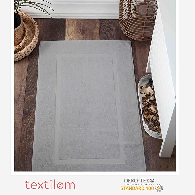 TEXTILOM Luxury 2 Pack Banded Cotton Bath Mats for Bathroom Floor [ Hotel, Spa, Tub, Shower Bath Mat Floor Towel Set ], Machine Washable & Soft & Absorbent & Quick Dry (20''x34'')- Grey