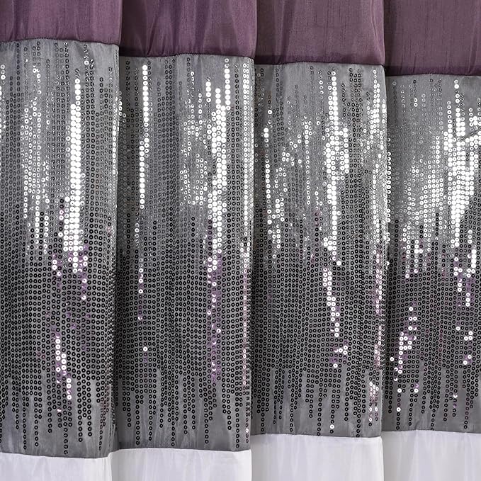 Lush Decor Night Sky Shower Curtain, Single, 72" W x 72" L, Purple & White - Sequin Shower Curtain - Sparkly Color Block Bath Curtain - Modern Glam Bathroom Decor