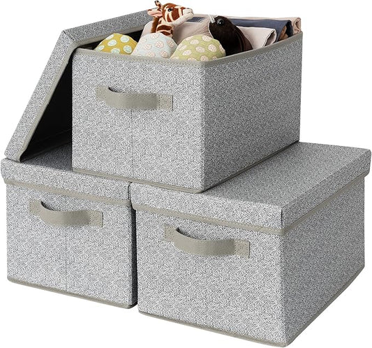 GRANNY SAYS Storage Bins with Lids, Keepsake Memory Box, Storage Basket with Lid, Closet Storage Organizer Bins, Decorative Storage Boxes, Gray, 3-Pack