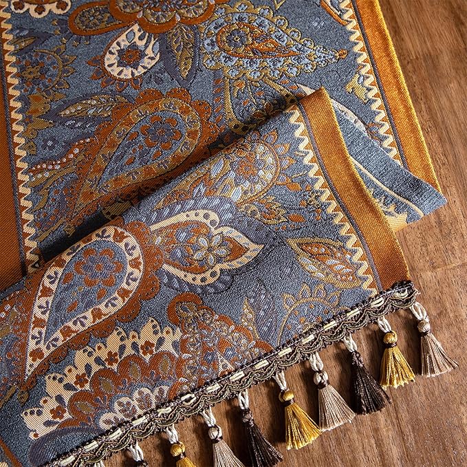 13×72 Inch Table Runner, Retro-Luxury Tassels Series for Kitchen Dining Table Holiday Decoration (Royal Nuts)