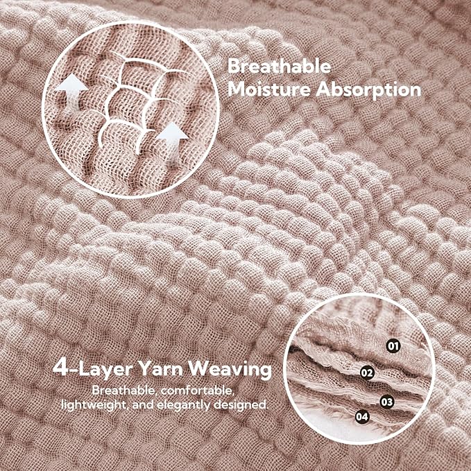 SOULFUL Muslin Throw Blanket with Tassels - Soft Queen Cotton Throw Blanket for Couch or Bed, Lightweight and Breathable Gauze for All Seasons, LightChampagne, 90" x 90"