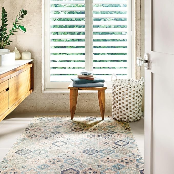 Dash and Albert Pali Machine Washable Area Rug - 2' x 3' Blue - Geometric Accent Rug - Anti-Slip Backing, Lightweight, Machine Washable, High Traffic Areas Kitchen, Mudroom, Laundry Room