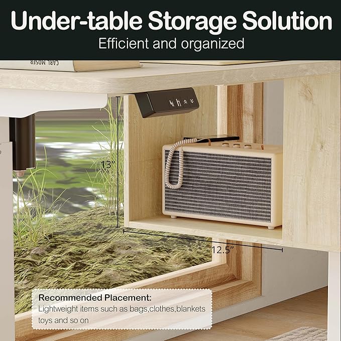 Standing Desk with 4 Drawers, 47.2 x 23.6 Inch Whole Piece Height Adjustable Electric Sit Stand Desk, Computer Home Office Workstation with Open Storage Shelf, Light Walnut