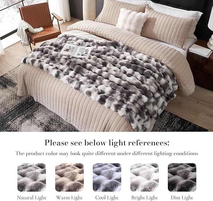 Amélie Home Faux Fur Throw Blanket for Couch, Ultra Soft Fuzzy Plush Bubble Throw for Sofa, Living Room & Home Decor, 50"x60", Tie-dye Grey