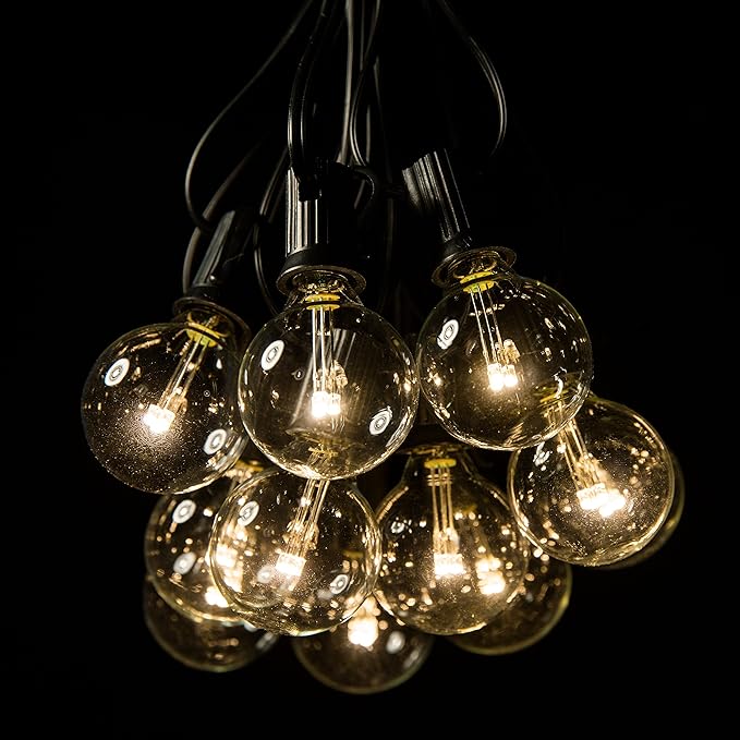 Hometown Evolution, Inc. 50 Foot G40 LED Patio String Lights (Black Wire) LED G40 Clear 1.6 Inch .6 Watt Bulbs for Outdoor String Patio Lights