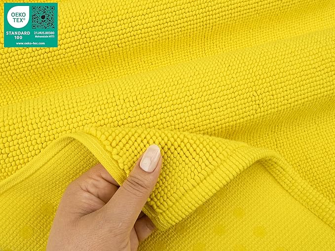 American Soft Linen Bath Rug, 17 in 24 in 100% Cotton Bath Mats Rugs for Bathroom, Slip Reducer Washable Shaggy Form Area Rugs, Yellow Bath Rug