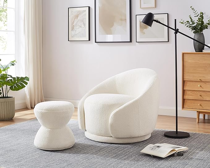 Multi-Functional Boucle Ottoman, Vanity Stool Chair, Sturdy Wooden Footstool, Suitable for Living Room, Bedroom, and Entryway, Without Installation, White