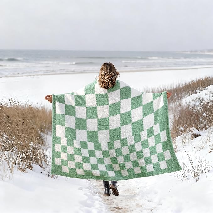 Joiedomi Twin Blanket for Couch, Sage Green Checkered Knitted Blankets Gifts for Women Mom Girls, Cozy Cute Soft Throw Home Room Decor Aesthetic Women Mothers Birthday Gifts 60x80 Inches