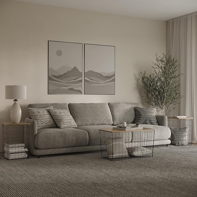 Set of 3 Living Room Tables - Metal Basket Storage with Removable Lids - 2 Small Side and 1 Large Accent Table by Lavish Home (Brown/Black)