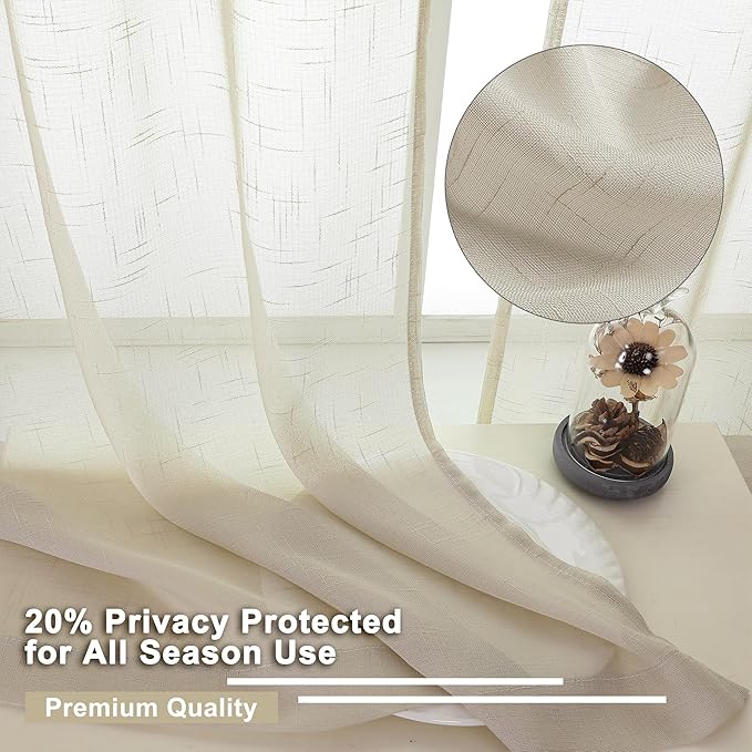 Aiyufeng Kirei Farmhouse Sheer Curtains Flax Textured for Living Room, Semi Sheer Vertical Drapes Privacy with Light Filter for Home Office/Farm House, W40 x L72, Linen, 1 Pair