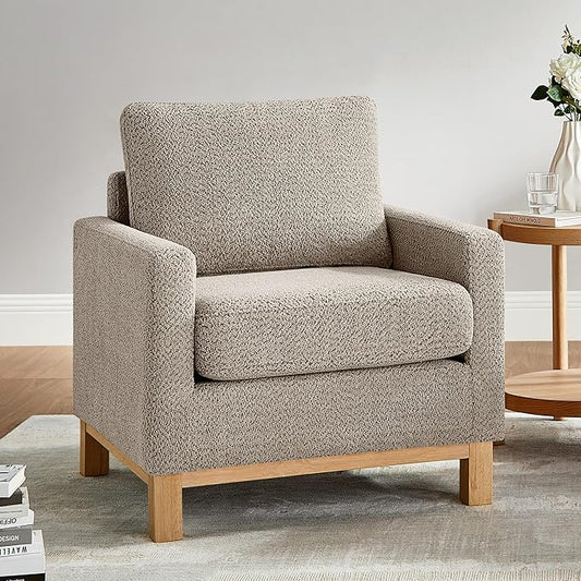 VANOMi Accent Chair 29.5" Reading Chair, Modern Living Room Chair with Thick Cushion&Wood Base, Comfy Upholstered Boucle Armchair, Single Sofa for Bedroom, Office, Camel