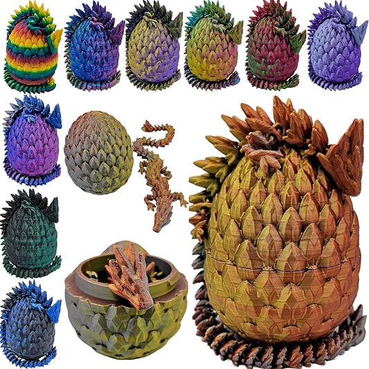 3D Printed Dragon Egg Articulating Gemstone Dragon Fidget Figurine - Vibrant Color Dragons Flexible ADHD, Autism and Anxiety Relief - Articulated Joints (Gold Copper Silver)