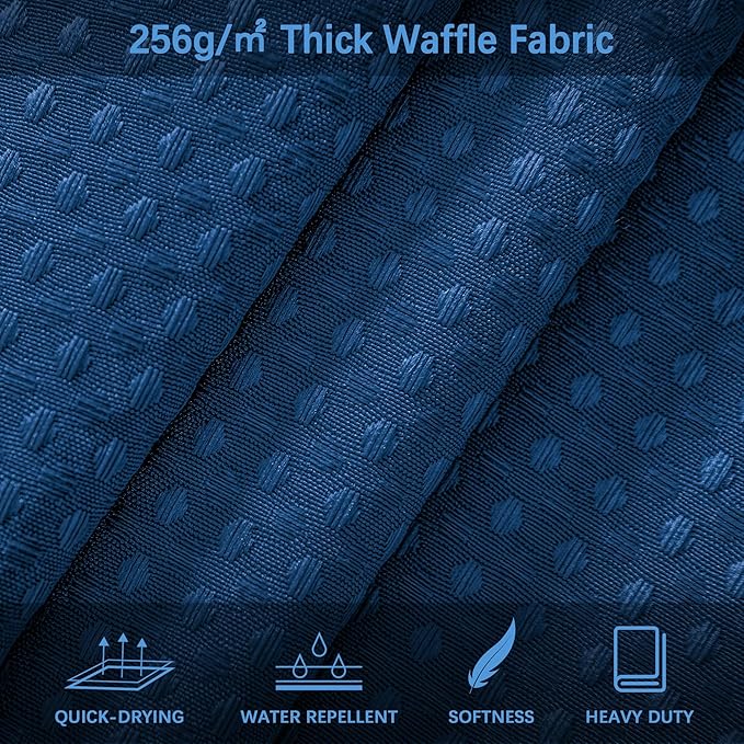 Shower Curtain Classic Blue Waffle Textured, 256GSM Heavy Duty Weighted Fabric Shower Curtains, Hotel Quality Luxury Polyester Water Repellent Bathroom Curtain with 12 Hooks, 72Wx78H