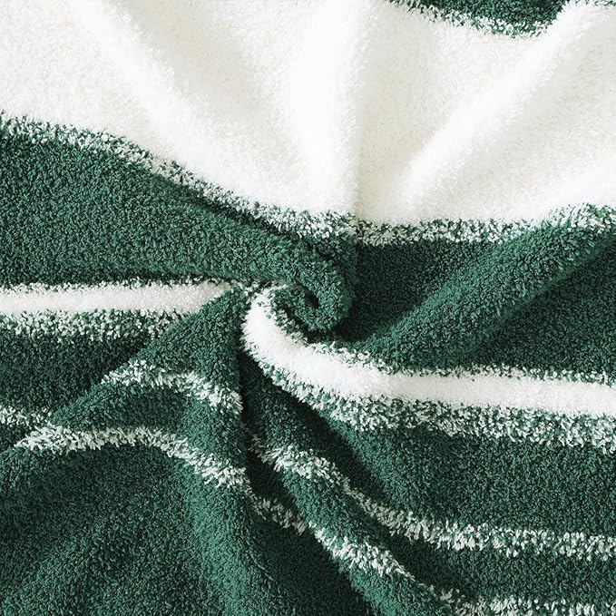 WRENGONGE Dark Green Throw Blanket, 50x70 Soft Cozy Striped Throw Blankets for Couch, Sofa, Bed, Travel, Lightweight Fluffy Warm Plush Decorative Blankets for Women, Men,Kids Gift