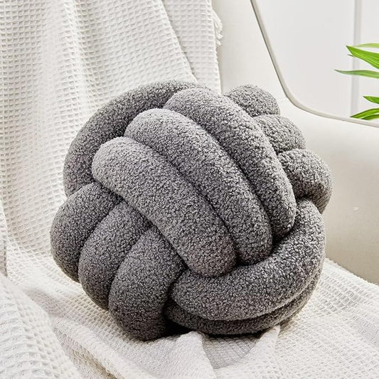 Uvvyui Knot Pillow Ball, Soft Home Decorative Pillows, Round Throw Pillow, Handmade Knotted Plush Pillow, Round Boucle Pillow Cushion (8.6 Inches Dark Gray)