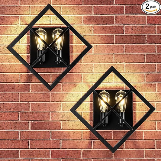 Farmhouse Wall Sconce with Black Finish,Set of 2 Rustic Wall Sconces Indoor Wall Light Fixtures 17.8in for Stairway, Living Room, Bedroom, Bathroom (2 Light,E26 Base, No Bulbs)