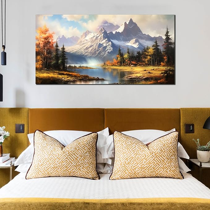 Mountain Wall Art for Living Room Bedroom Office Nature Wall Art Large Mountain Lake Forest Landscape Pictures Modern Artwork Framed Wall Decor Canvas Prints 24x48 Inch