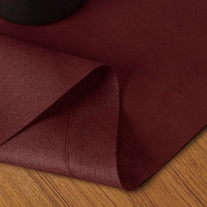 D'Moksha Homes Linen Dark Red Table Runner 72 Inches Long - 100% Pure Linen 14 x 72 Inch Table Runner for Dining, Fall, Autumn and Halloween - Machine Washable