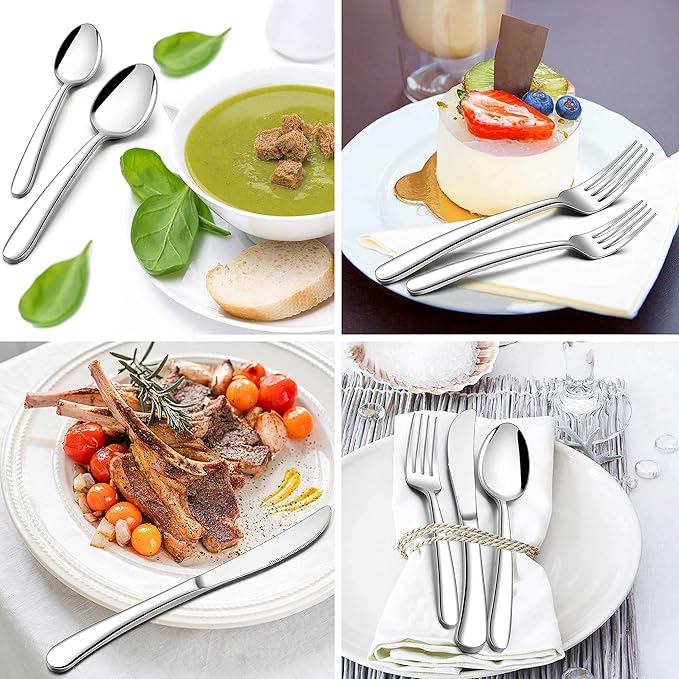 Herogo Heavy Duty Stainless Steel Silverware Set, 40-Piece Fancy Flatware Cutlery Set for 8, Modern Tableware for Home Restaurant Wedding, Heavy Eating Utensils, Mirror Polished, Dishwasher Safe