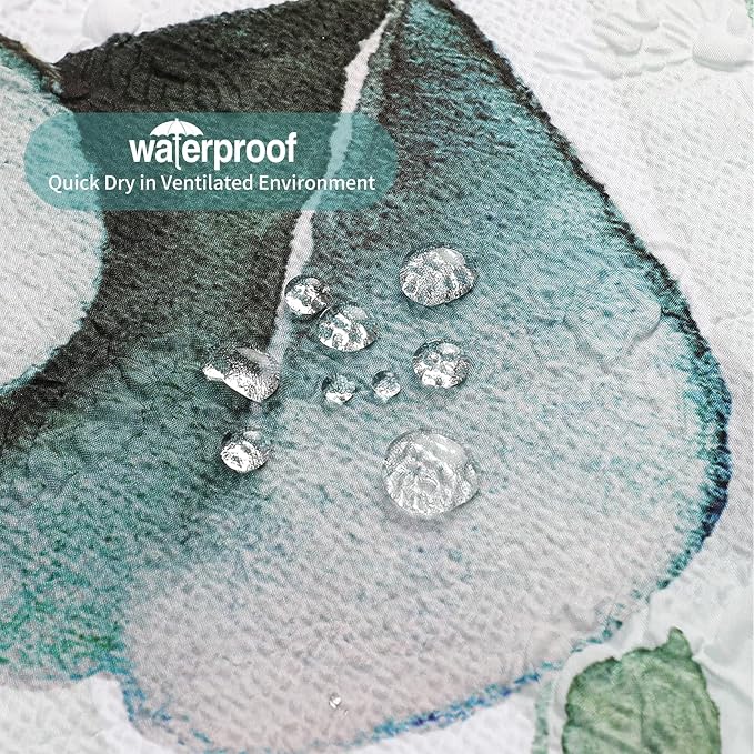 QiyI Eucalyptus Shower Curtain, 3D Embossed Butterflies Bathroom Curtain, Watercolor Green Blue Leaves Minimalist Cloth Bath Curtain, Waterproof Fabric Greenery Shower Curtain Set with Hooks, 72x72