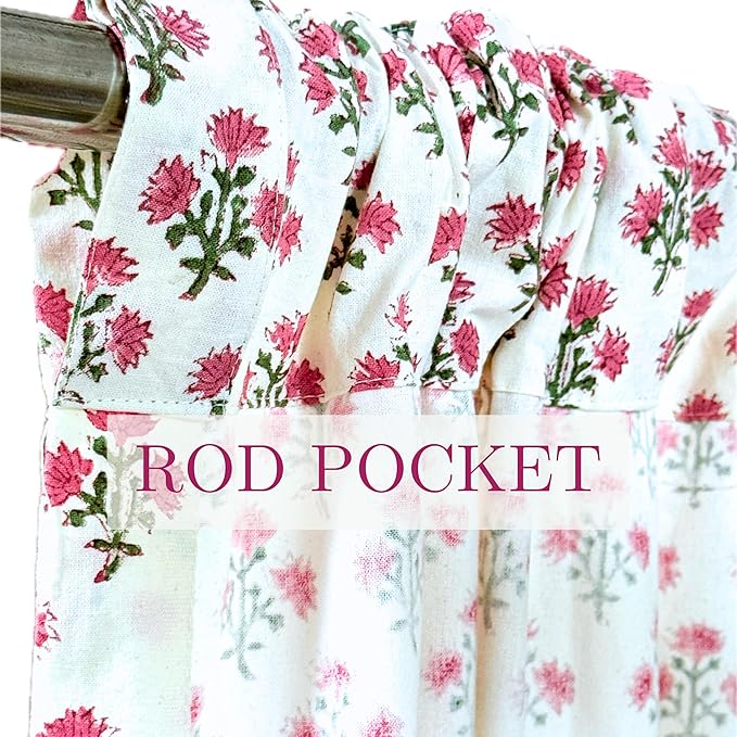 ATOSII 100% Cotton Single Panel Floral Block Print Curtain, Easy Hanging with Rod Pocket & Loop, Living Room, Dining Room, Bedroom Light Filtering Boho Curtains, Set of 1, 60"W X 84"L, Gulbahar Pink