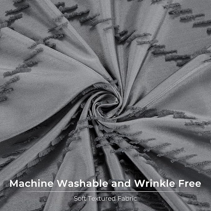 Boho Gray Shower Curtain Tufted Chevron Striped Shabby Chic Textured Cloth Shower Curtains for Bathroom, Modern Farmhouse Waterproof Shower Curtain, 72x72