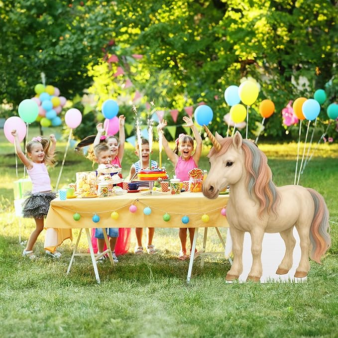 Unicorn - Pony Life Size Standee - 4FT Freestanding Coroplast Cutouts | Fantasy Animal Standup Photo Booths, Birthday & Halloween Decorations