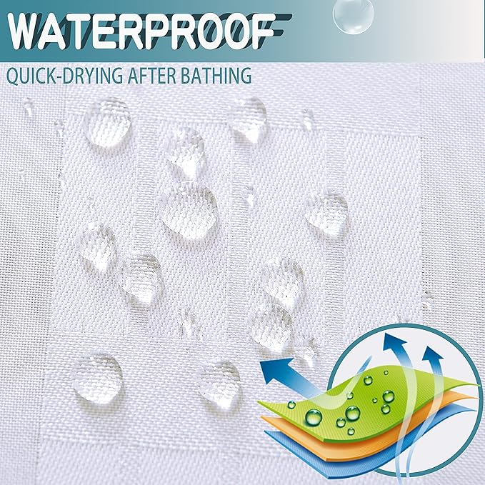 Conbo Mio Extra Wide No Hook Shower Curtain with Snap in Liner Set, 108" x 74" Hotel Luxury White Shower Curtains for Bathroom with See Through Top Window, Waterproof, Washable 108W x 74H