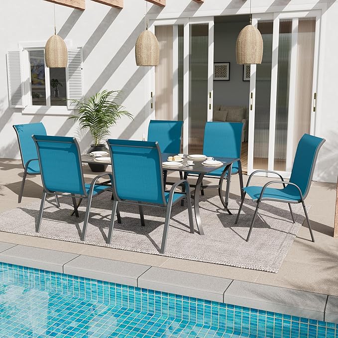 Amopatio Patio Chairs Set of 6, Outdoor Stackable Dining Chairs for All Weather, Breathable Garden Outdoor Furniture for Backyard Deck, Light Blue