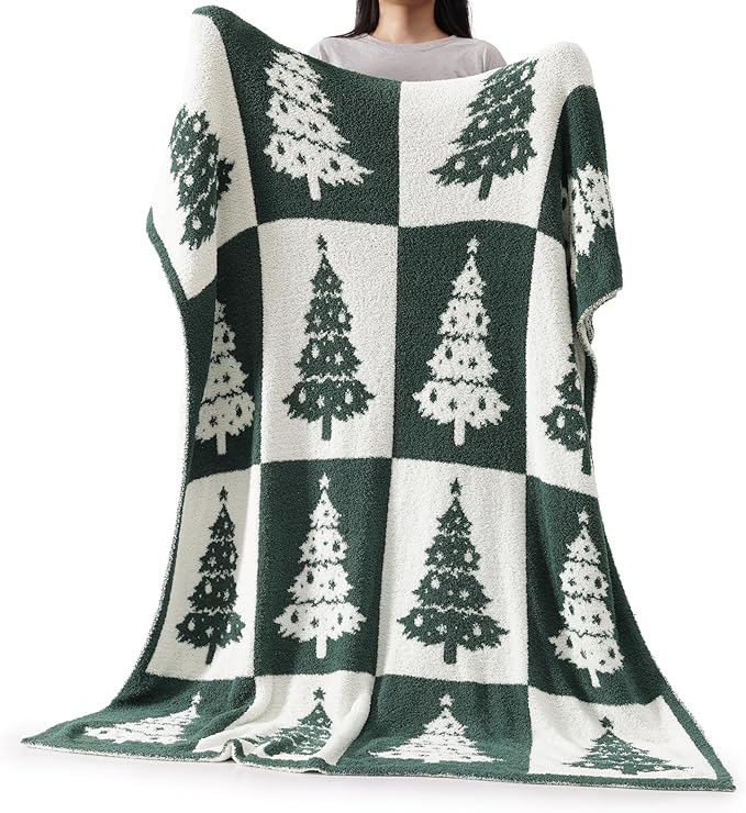 WRENSONGE Checkered Throw Blanket, Christmas Tree Pattern, Soft Cozy Fluffy Warm Hand Made Throw Blankets for Couch, Sofa, Chair, Bed, Camping, Picnic, Travel Lightweight Bed Blanket - 50"*60"