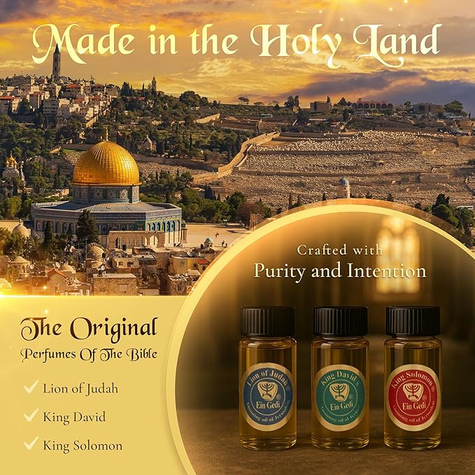 Anointing Oil for Prayer 3 Bottles Set 10ml/0.34oz Each Bottle - The Original Perfumes of The Bible - Lion of Judah, King David and King Solomon - Made in The Holy Land - by Ein Gedi