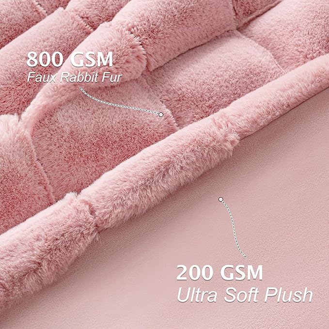 Touchat Faux Fur Throw Blanket, Luxury 1000GSM Ultra Thick Warm Rabbit Blanket for Couch Bed Sofa, 3D Checkered Pattern Lola Minky Comfort Blankets for Bedroom Living Room Women Gift, Pink