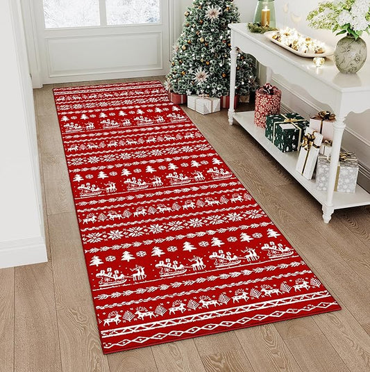 Christmas Runner Rug 2x6 Red Xmas Snowflake Washable Carpet Holiday Decor Kitchen Non Slip Soft Low Pile Long Carpet Throw Rug Laundry Room Living Room Bedroom Dining Room