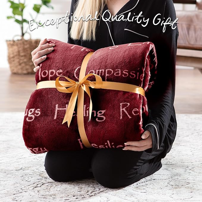 Chanasya Premium Sympathy Warm Hugs Gift Throw Blanket - Healing Gift Cancer Chemo Survivor Get Well Caring Gifts - Comfort Red Gift Blanket for Love Support Strength - Women Men Friend - Maroon
