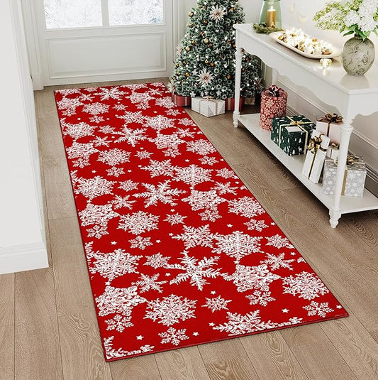 Red Runner Rug 2x6 Christmas Hallway Carpet Snowflake Washable Bedroom Carpet Xmas Holiday Decor Non Slip Kitchen Mat Indoor Decorative Throw Rug Dining Room Laundry Room Living Room