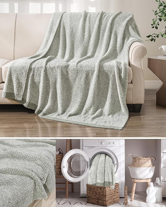 Super Soft Throw Blanket 50 x 60 Inches, Half-Side Plush Fuzzy Blanket for Couch, Sofa, Bed & Chair, Warm Cozy Lightweight Knit Blanket for Fall & Winter