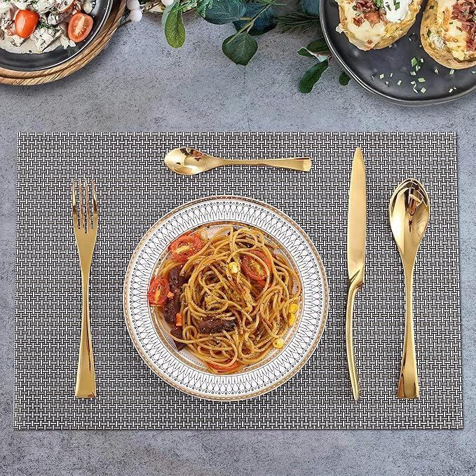 Lemeya 24-Piece Gold Silverware Set for 6,Heavy Duty 18/10 Stainless Steel Cutlery Set with Forged Stand Knife,Modern Flatware Utensils Set,Forks Spoons and Knives Set,Mirror Polished,Dishwasher Safe