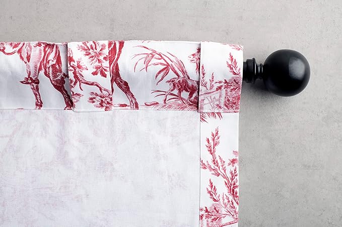 Maison d' Hermine Curtains for Living Room 100% Cotton 84 inch Length One Panel Light Filtering Toile Curtains for Bedroom with Rod and Loop Pockets (The Miller Red (White Background), 50" W x 84" L)