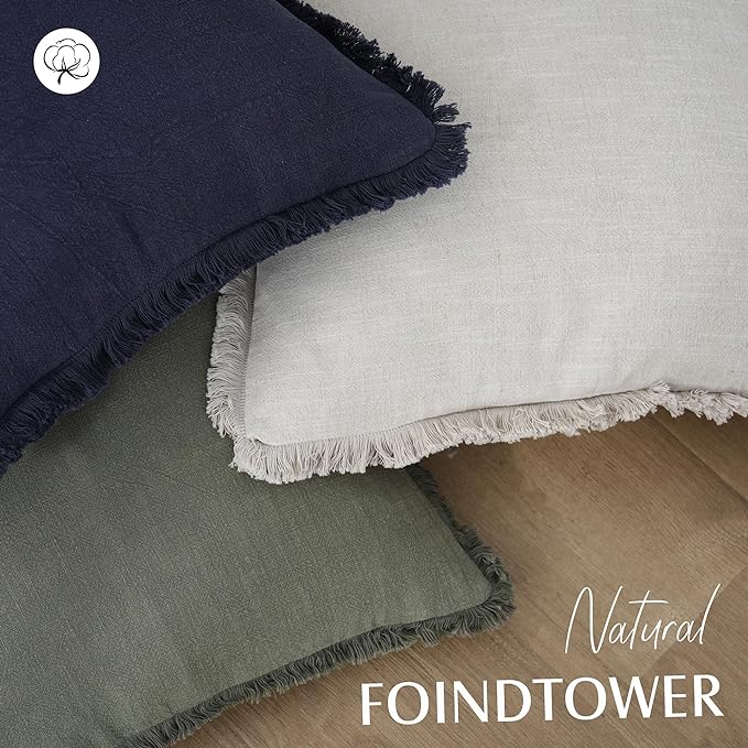 Foindtower Set of 2 Decorative Linen Fringe Lumbar Throw Pillow Covers Boho Farmhouse Cushion Cover with Tassels Soft Accent Pillowcase for Couch Sofa Bed Living Room Home Decor,12×20 Inch,Olive Green