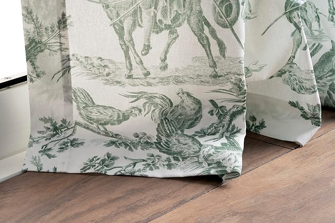 Maison d' Hermine Curtains for living room 100% Cotton 124 inch length Two Panels Light Filtering Toile Curtains with rod and loop Pockets (The Miller Antique Green (White Background), 50"W x 124"L)