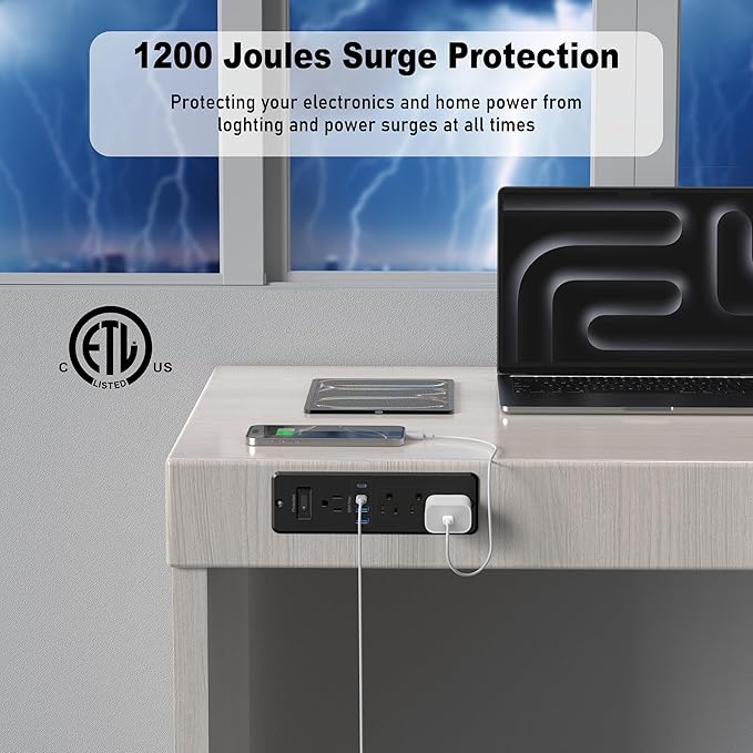 65W USB C Recessed Power Strip, Flush Mount Desktop Recessed Outlet with 4AC & 2 PD GaN USB C & 2 USB-A Ports, Furniture Hidden Drawer Fast Charging Station for Home Office